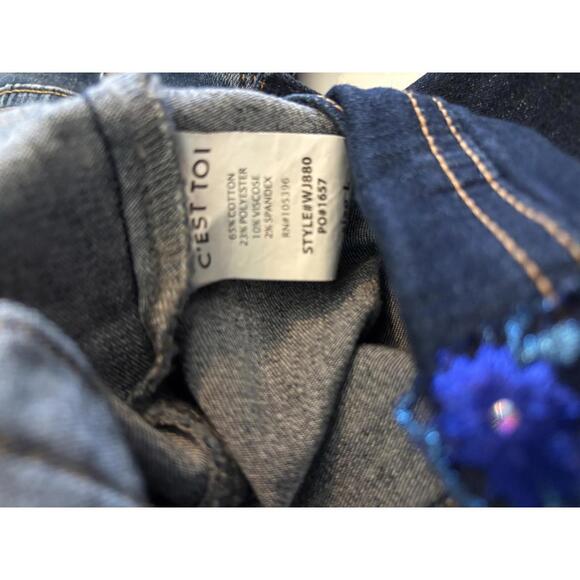 Tarra C’est Toi Lace Jean Jacket, Women’s L, Embroidered - Picture 6 of 6